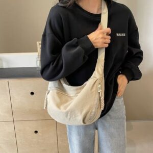 Womens Fashion Plain Color Nylon Crossbody Bag